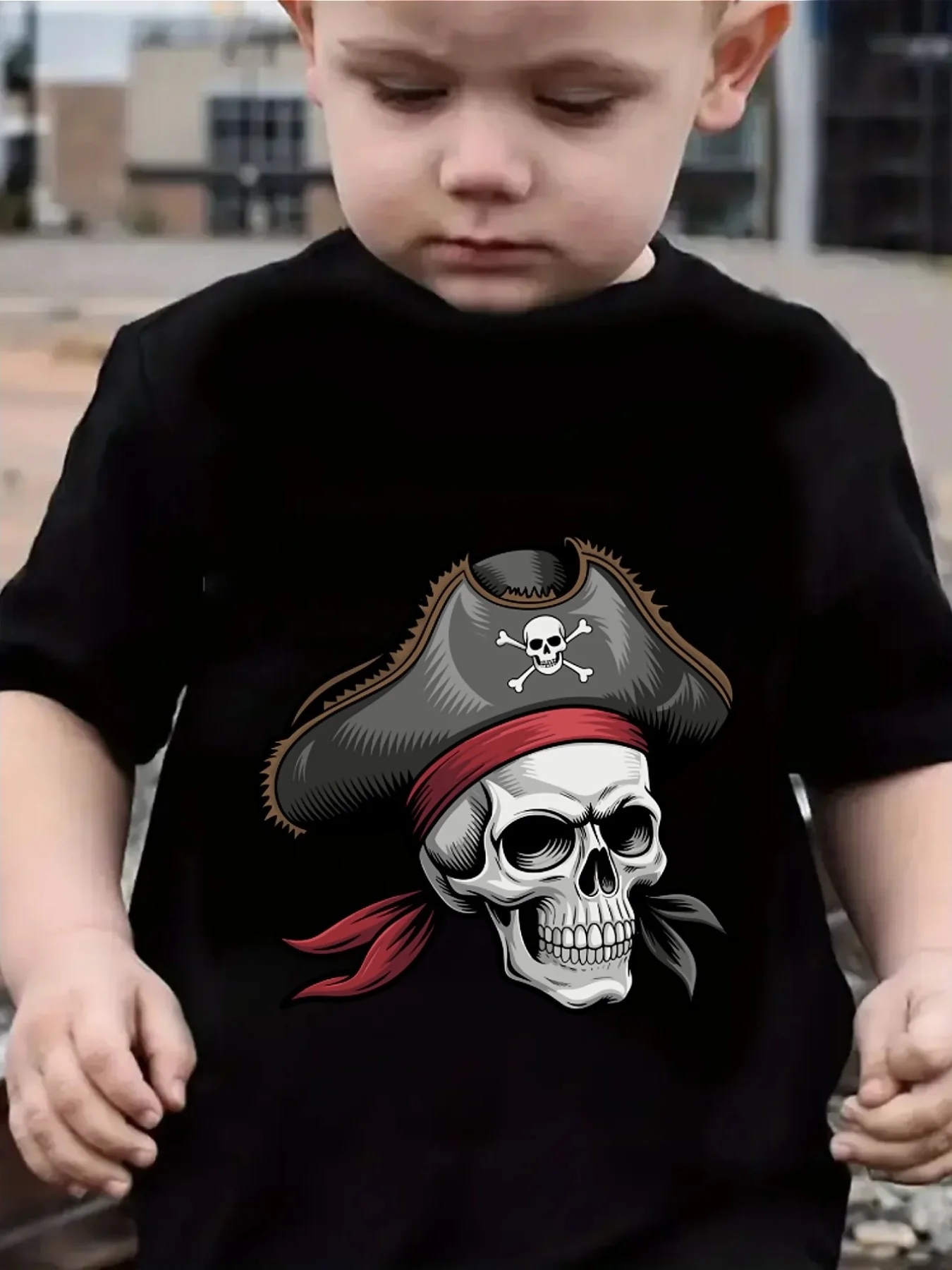 Vintage Pirate Skull With Hat Classic Adventure Graphic Print Family Matching Short Sleeve Tee Boys Girls Kids Casual Tops