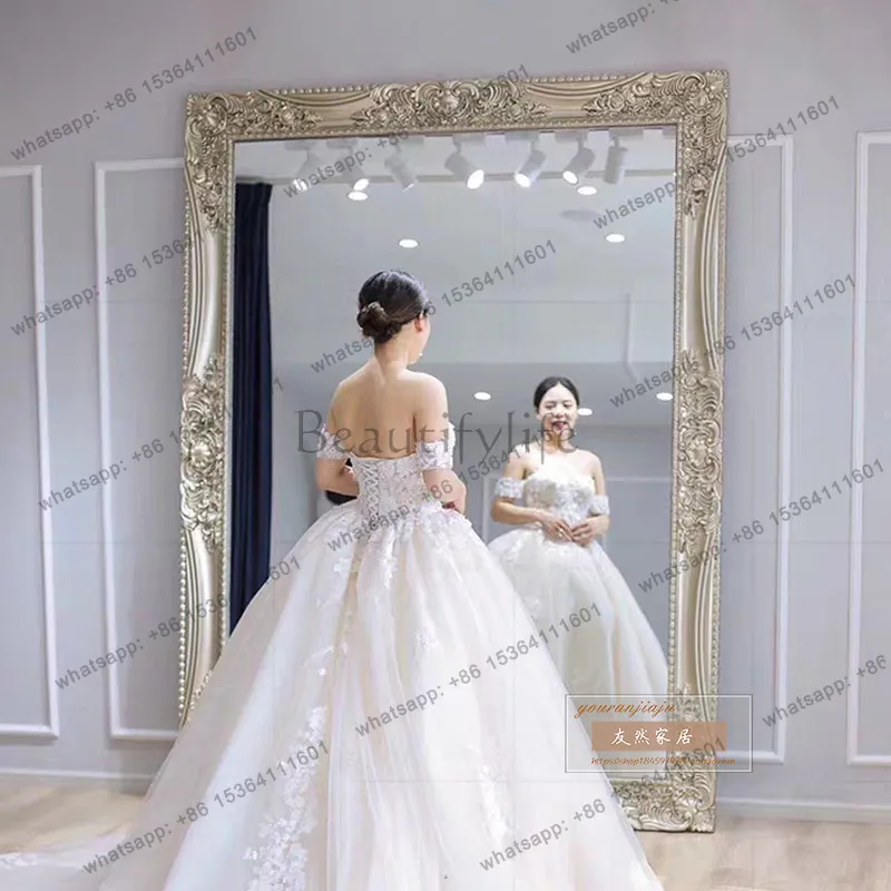 European retro carved full-length mirror American clothing store fitting mirror