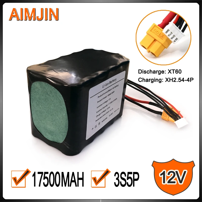 3S5P 12V 17.5Ah High Capacity UAV Rechargeable Li-ion Battery for Various RC Airplane Drone Quadrotor,with Connector XH2.54+XT60