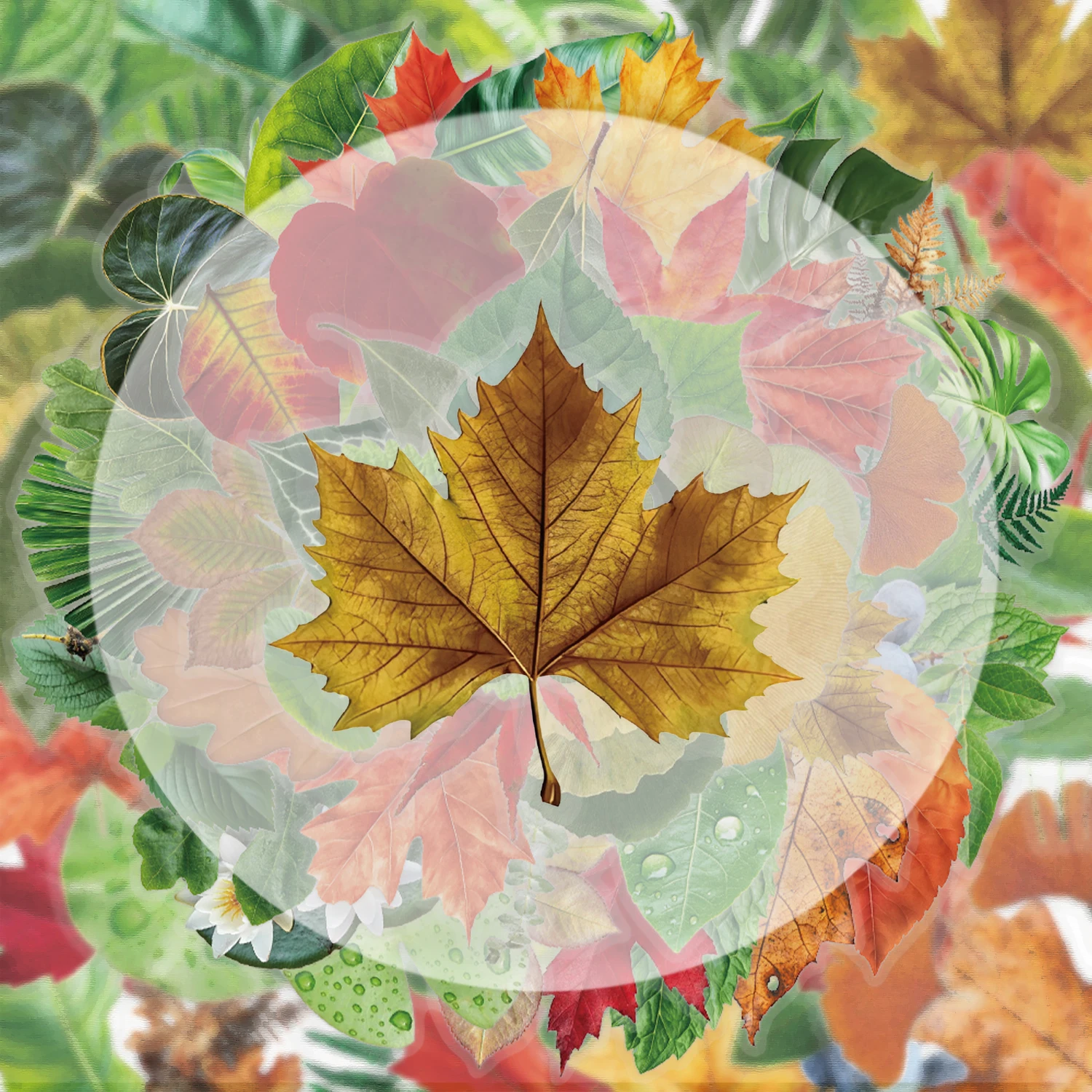 

50 Sheets of Transparent Style Leaf Stickers Pack, Suitable for Decorating Water Bottles, Laptops, Mobile Phones, Suitcases, Skateboards, Guitars, Gift Boxes, Party Decorations