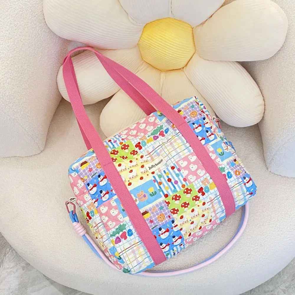 Colorful Pattern Baby Diaper Bag Large Capacity Detachable Straps Crossbody Diaper Tote Quilted Cotton Reusable