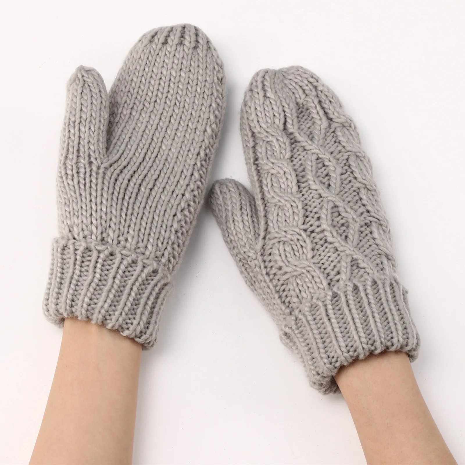

Women Winter Keep Warm Plus Knitted Gloves Solid Color Windproof Elasticity Soft Full Fingers Mittens Cute Fingerless Gloves