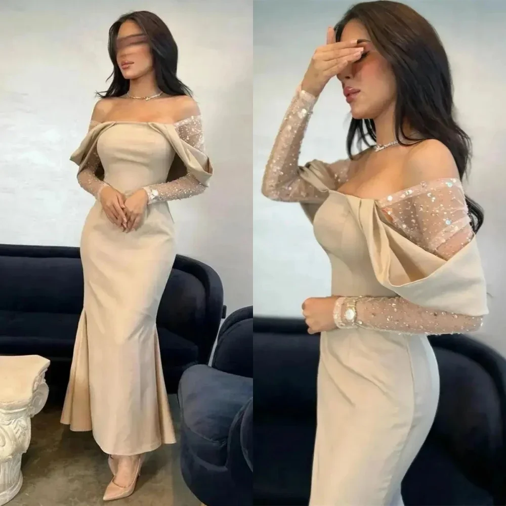 

Jiayigong High Quality Off the Shoulder Mermaid Party Dress Short Sleeve Sequin Ankle Length Formal Evening Gowns 이브닝드레스