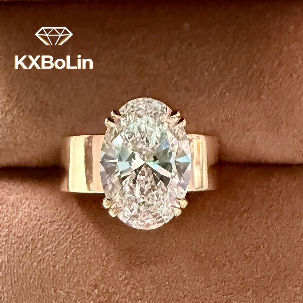 

Сертифицированные кольца с муассанитом овальной огранки 4,5 карата, серебро S925, широкое массивное кольцо-сигарета, обручальное кольцо для женщин и мужчин