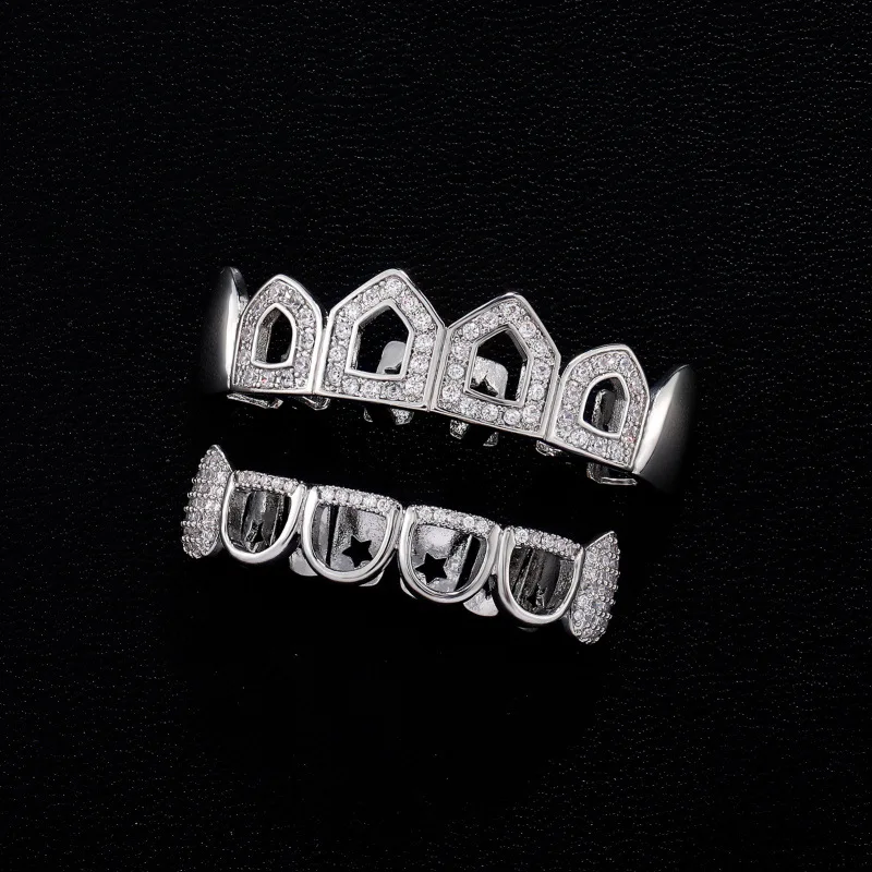 Bling Bling Grillz Tooth Cover Openwork Design CZ Diamond Teeth Jewelry Hip Hop Fashion Mouth Accessories For Men Women