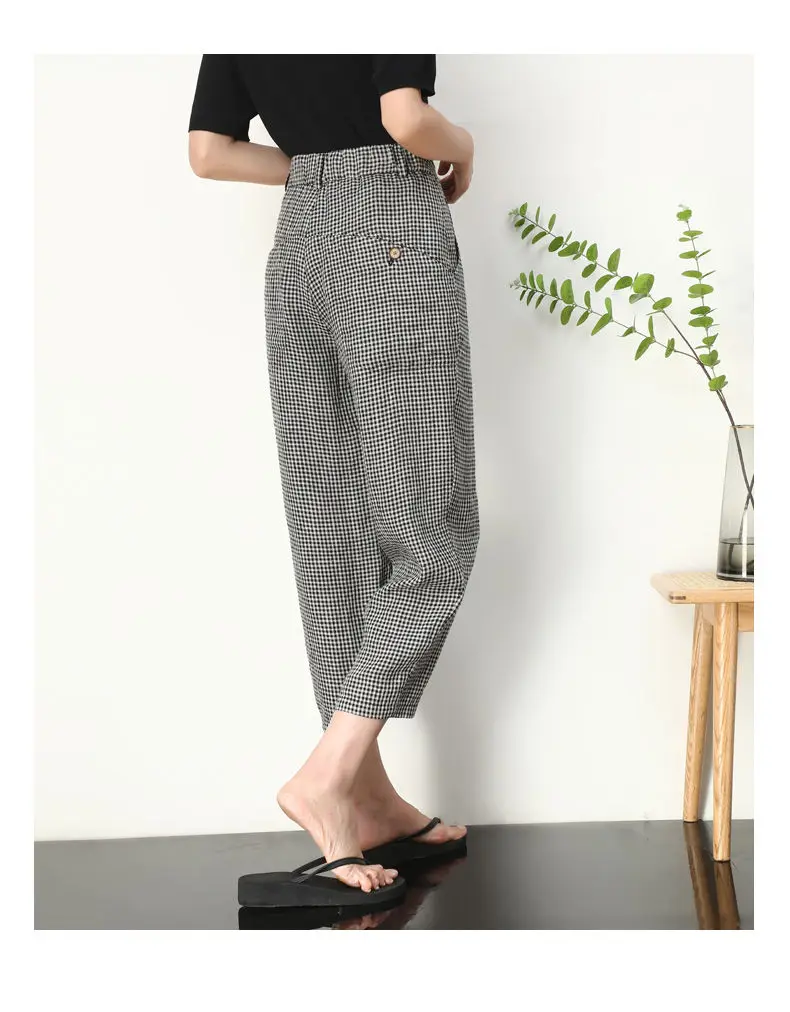 Checkered Cropped Pants For Women's 2026 Summer New Korean High Waisted Loose Drape Wide Leg Harlan Casual Pants