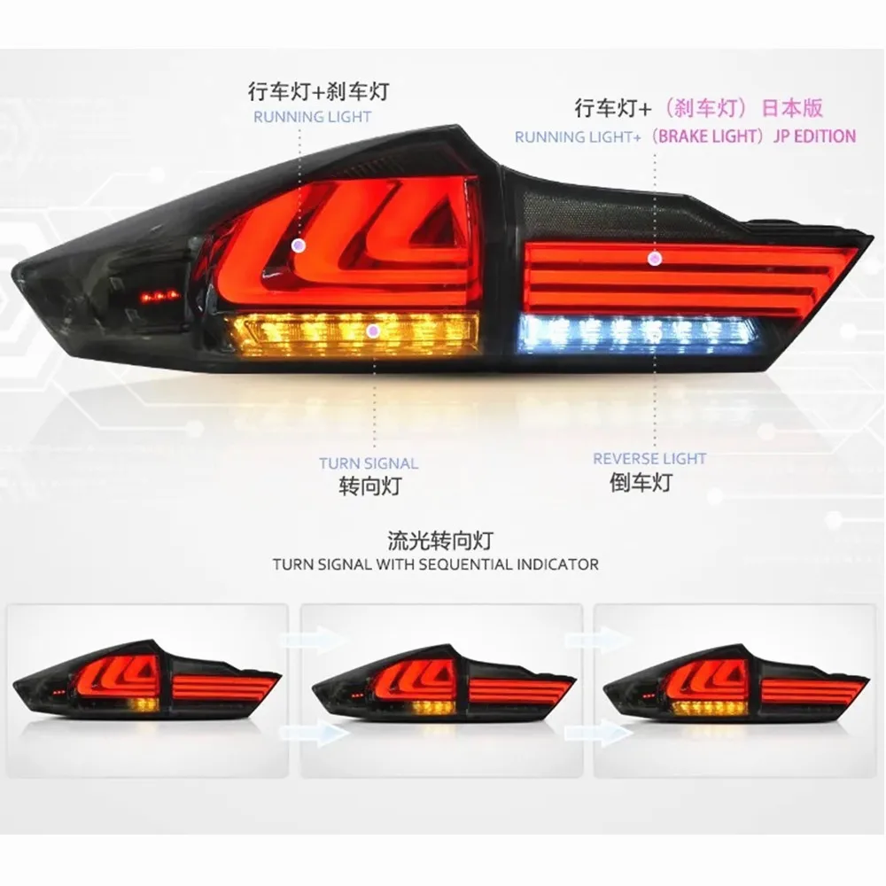 Car LED Tail Lights For Honda City Grace 2014 2015 2016 2017 12V Rear Running Light Brake Reverse Dynamic Turn Signal Taillamps