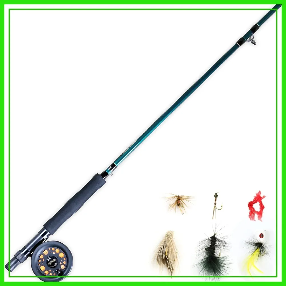 

8-Foot 5/6-Weight 3-Piece Fly Fishing Pole with Reel, Pre-spooled Backing, Line and Leader, Includes Fly Tackle Assortment