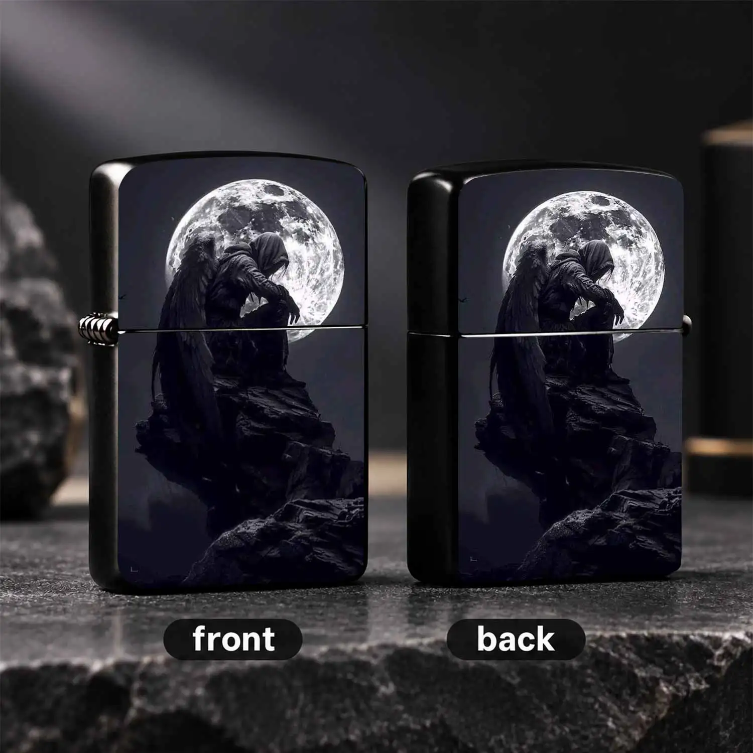 Dark Aesthetic Fallen Angel Full Moon Themed Portable Igniter, Artistic Lone Figure On Cliff Print Design, Suitable For Daily Carrying, Multiple Scenarios Application, Unique Stylish Practical Item For Personal Use And Gifting, Exquisite Da