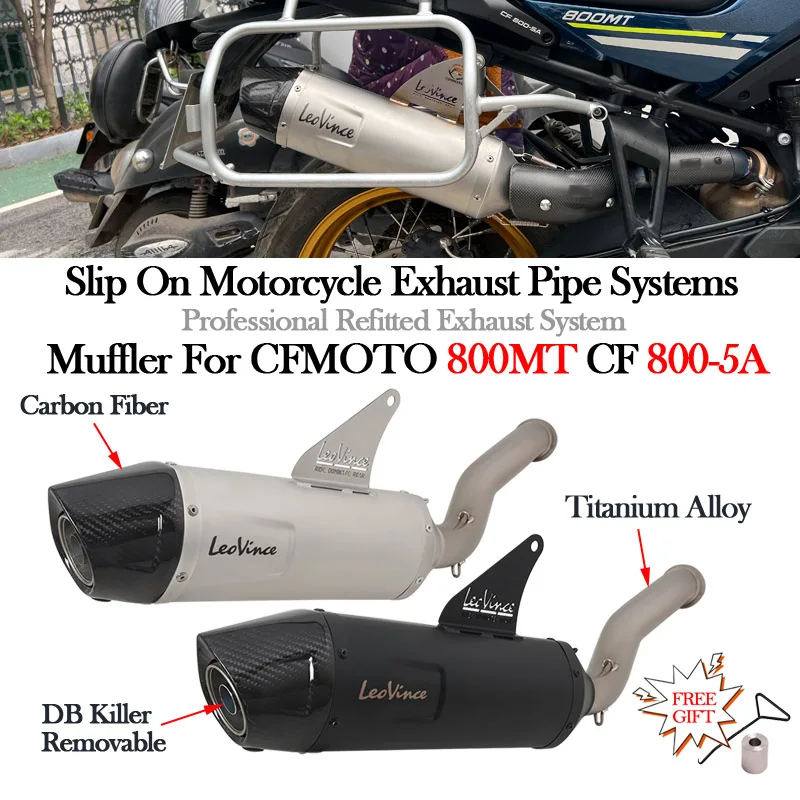 Slip On For CFMOTO 800MT CF 800-5A 2021 2022 Motorcycle Leo Vince Exhaust DB Killer Escape Moto Carbon Muffler Middle Link Pipe