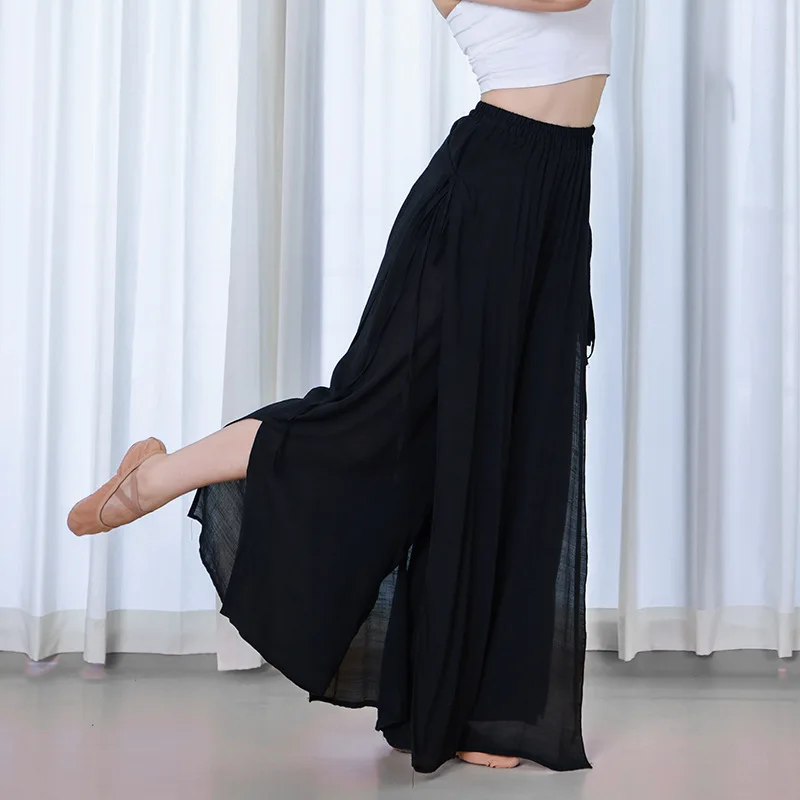 

Practice Suit Dance Adult Female Teacher Loose Split Ribbon Cotton and Linen Classical Dance Wide Leg Dance Pants Modern