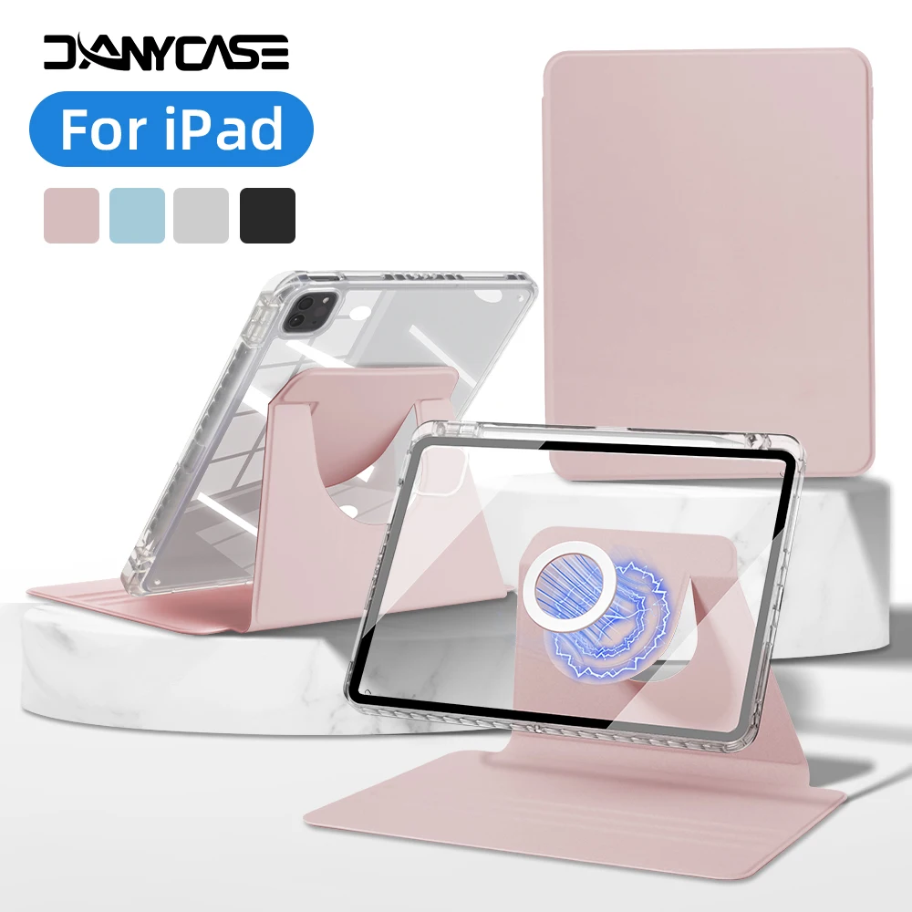 

For iPad Case 2024 Air 11 M2 Pro 11/13 M4 360° Rotating Cover for iPad 10th 10.9in Air 5/4 Clear Acrylic Cases 5/6/7/8/9th Mini6