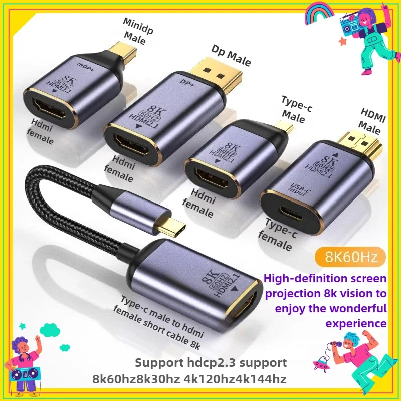1PCS Video Adapter Lightning 4 Type-C to HDMI Converter MiniDP/DP to HDMI2.1 for MacBook Pro MacBook Air HD Display Adapter