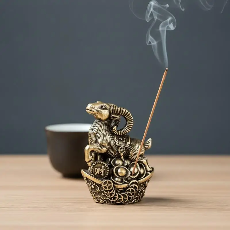 Zodiac Sheep Wealth Ingot Alloy Incense Holder Exquisite Art Craft Aromatherapy Ornament for Living Room Home Decor