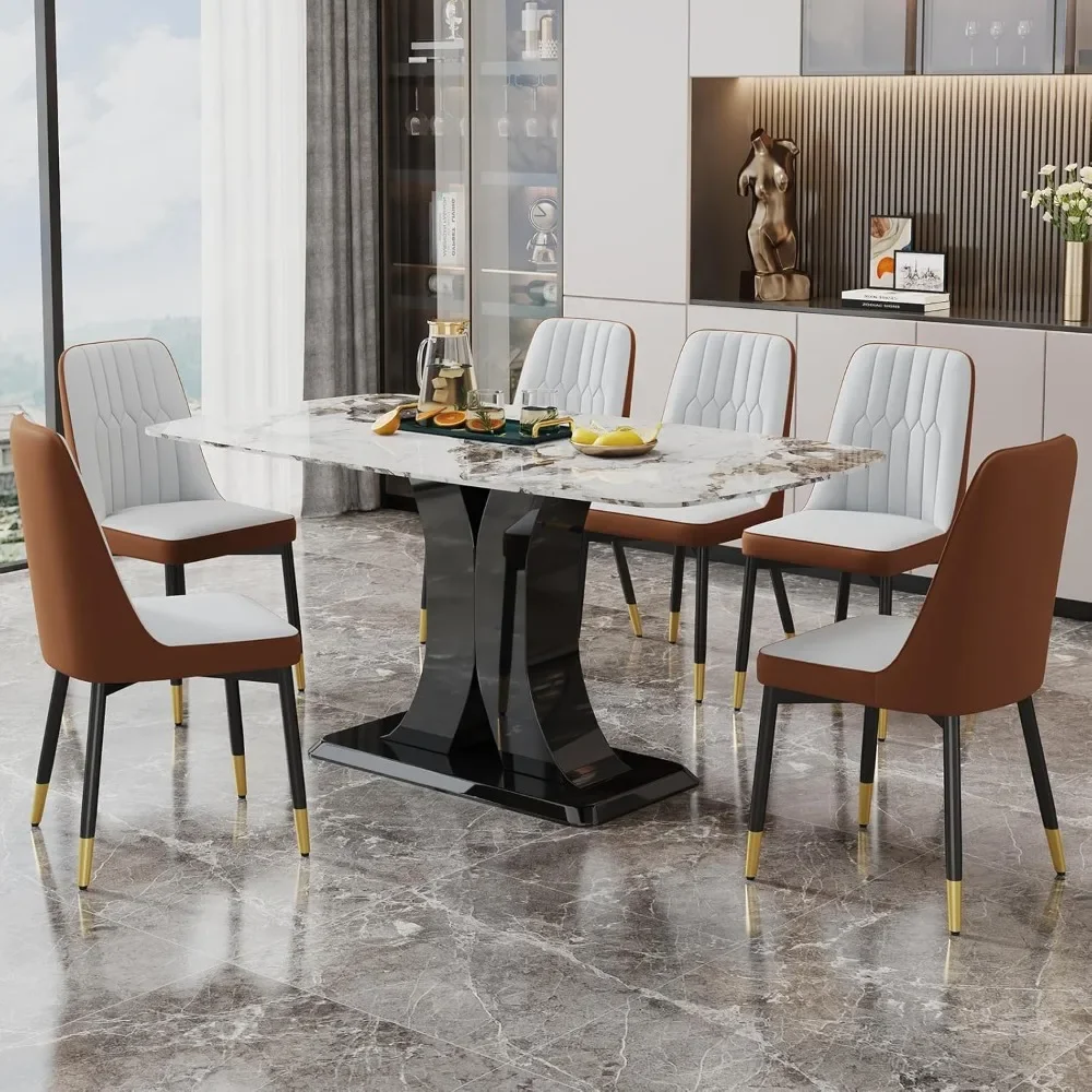 6 Piece Dining Chairs, Armless Dining Chairs,PU Chairs with Upholstered Seat,Dinner Chairs with Metal Legs, Dining Chair