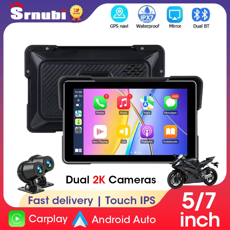 

5/7 дюймов Carplay мотоцикл видеорегистратор навигация GPS беспроводной CarPlay Android Auto Airplay экран портативный IPX7 мото монитор