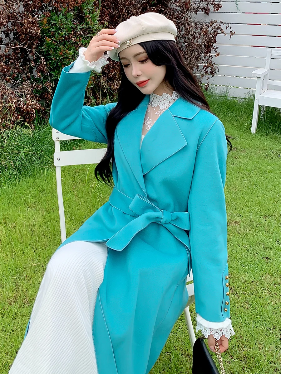 

Двустороннее шерстяное пальто-жакет средней длины для женщин, корейский стиль, зимнее, модное, для повседневной носки, приталенное, с длинными рукавами, однотонное