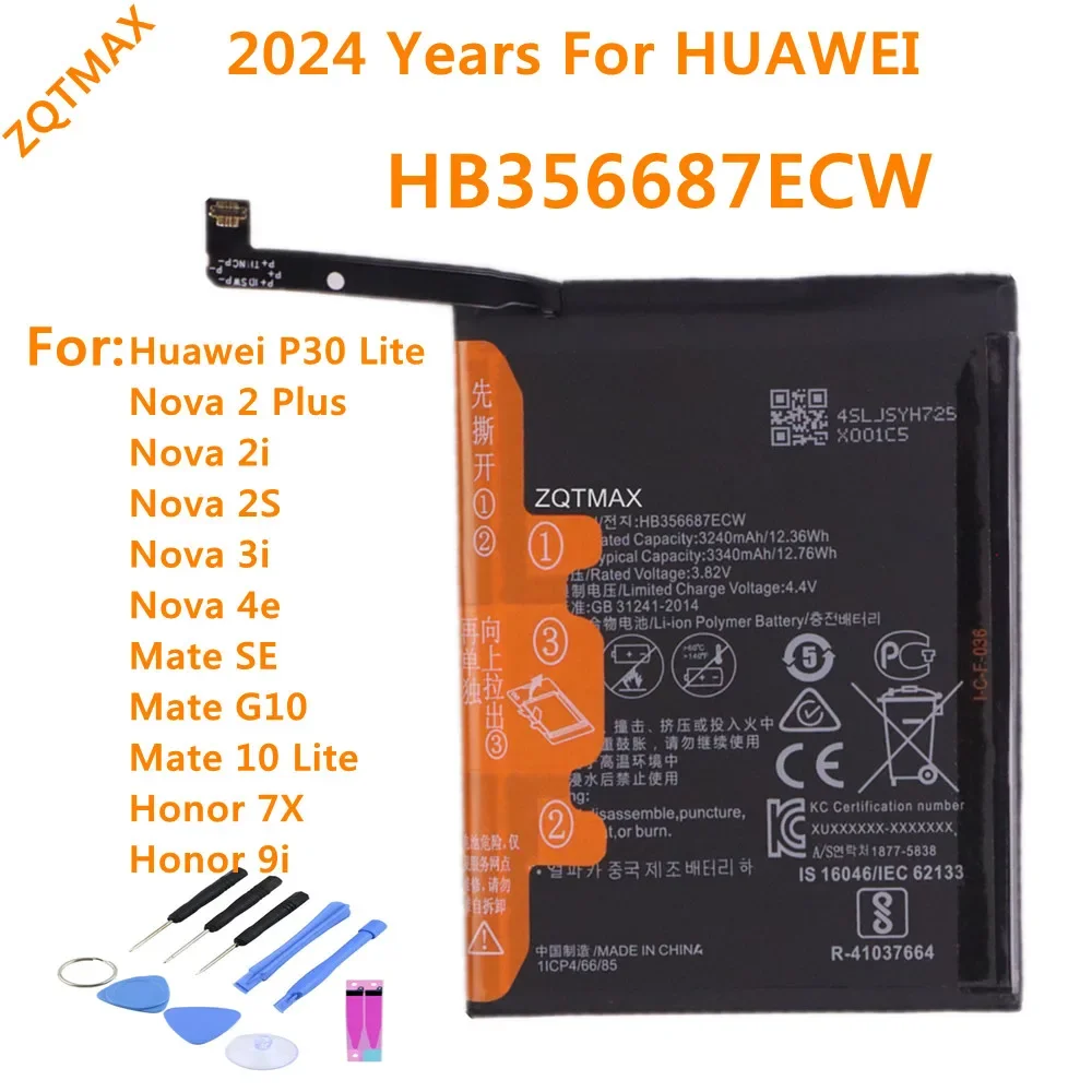 

3340mAh HB356687ECW Battery For Honor 7X 20S 9i Huawei Mate 10 Lite P30 Lite G10 SE / Nova 2 Plus 2i 3i 4e Nova 4e Batteries