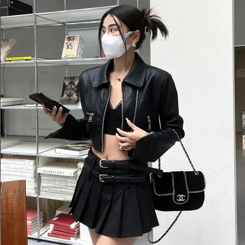 Retro Design Sense PU Leather Jacket New Women's 2026 Short Motorcycle Coat Spring Autumn Fashion Tops Casual Outerwear
