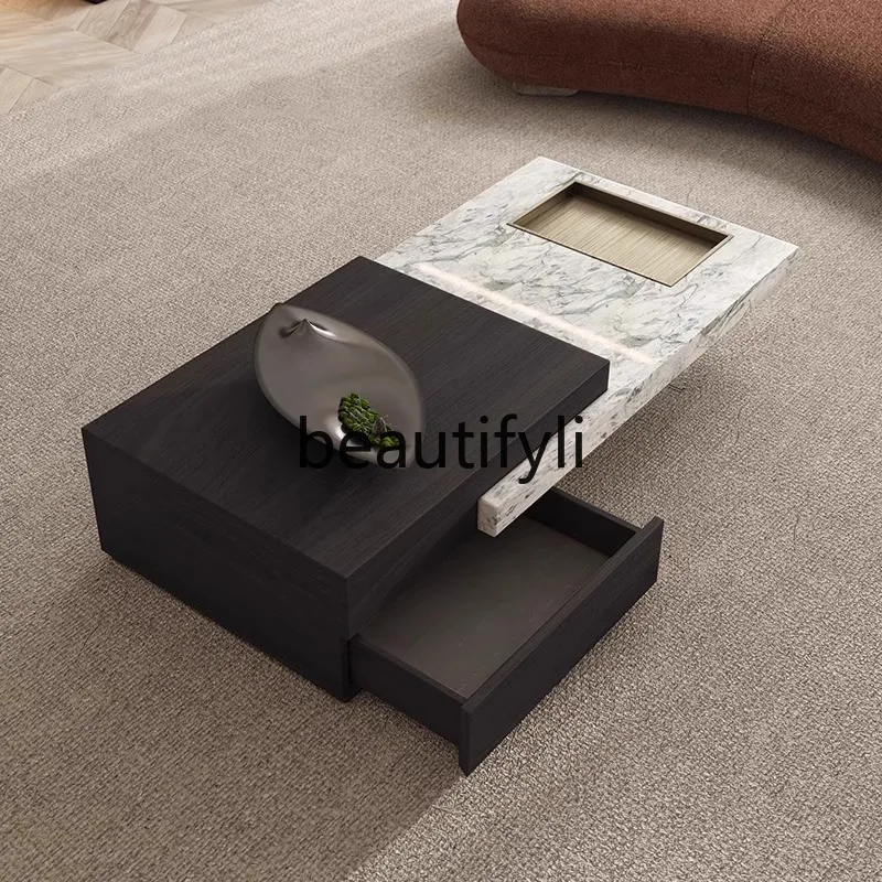 

Italian minimalist marble coffee table modern rectangular high-end low table