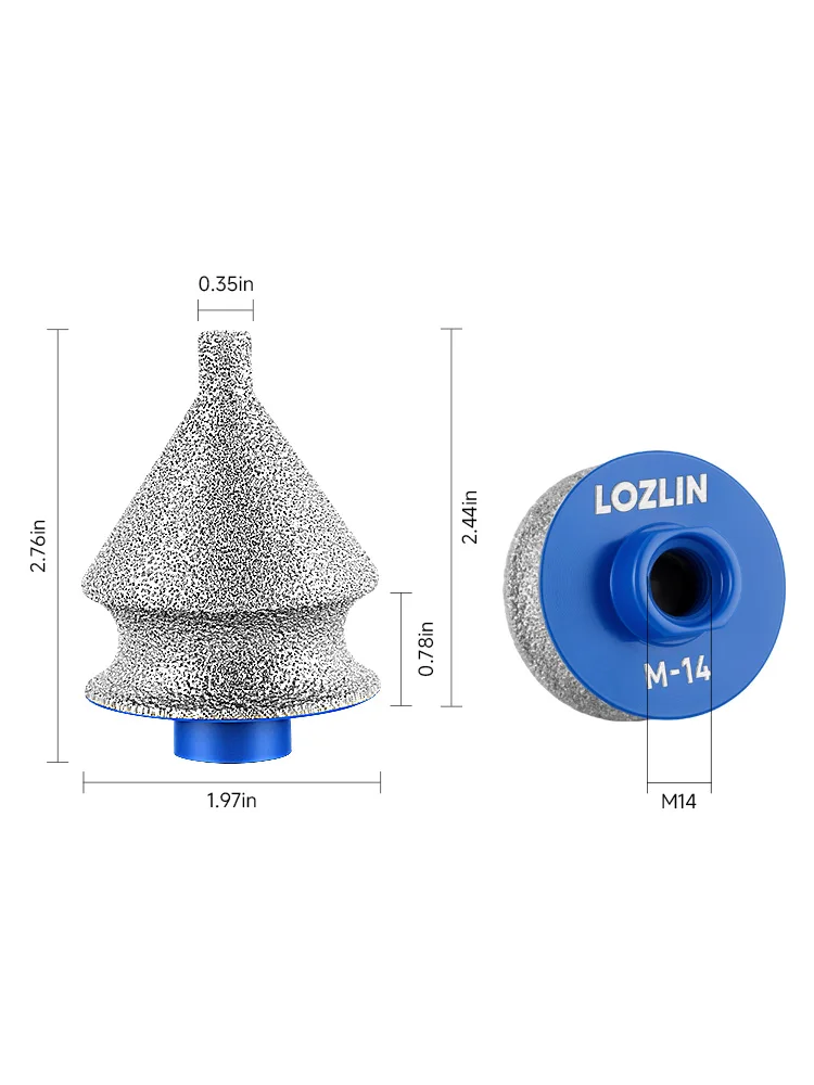 LOZLIN Diamant-Abschrägungsfräser Bohrloch-Kernbohrer Bogenförmiger Schleif- und Trimmbohrer für Marmor Fliesen Keramik 5/8"-11 M14 Gewinde – Detail 2