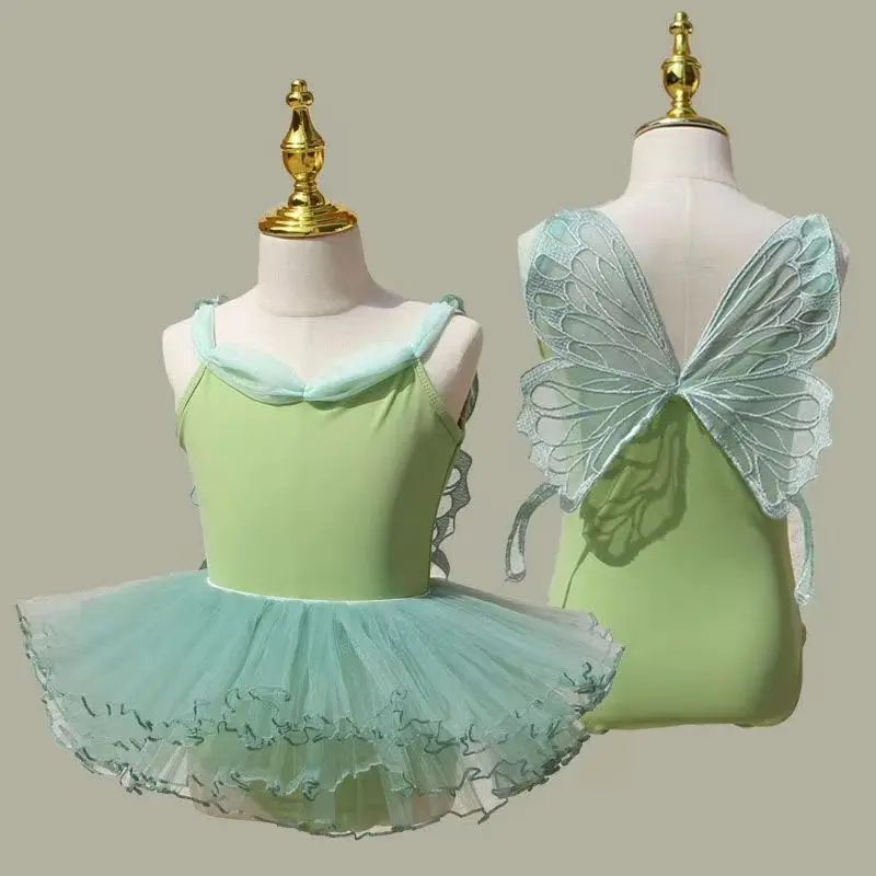 Sem mangas Fairy Butterfly Wing Ballet Collant, Hollow Stitching Ginástica Collant, desgaste do palco para meninas, crianças e crianças, profissional, novo