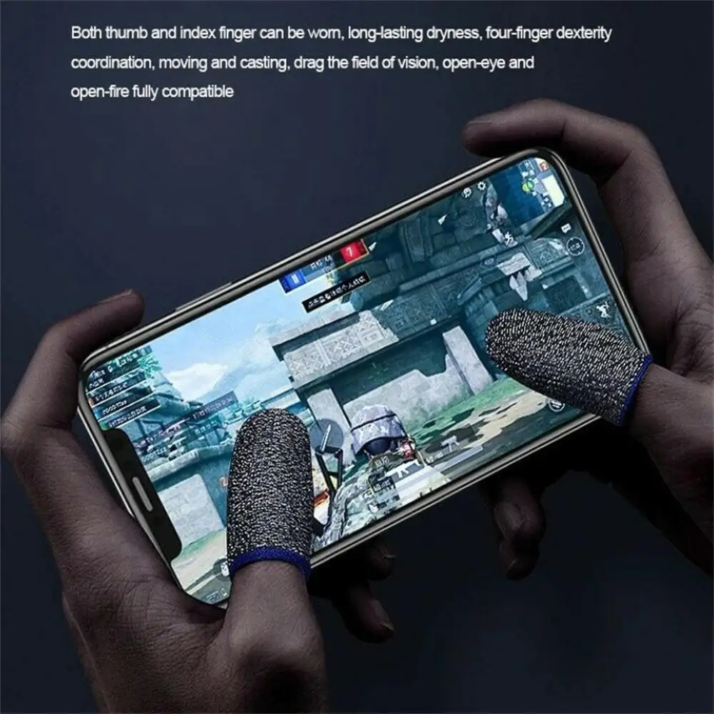 1 Pair Gaming Finger Sleeves 18-pin Ultra-thin Copper Fiber Finger Cots Breathable Fingertips Compatible For Pubg Mobile Games