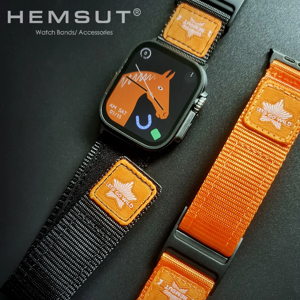 HEMSUT Straps For Apple Watch Ultra 49mm Nylon Movement Breathable Mi Band 8 Wrist Strap Compatible with 38 40 41 44 45mm