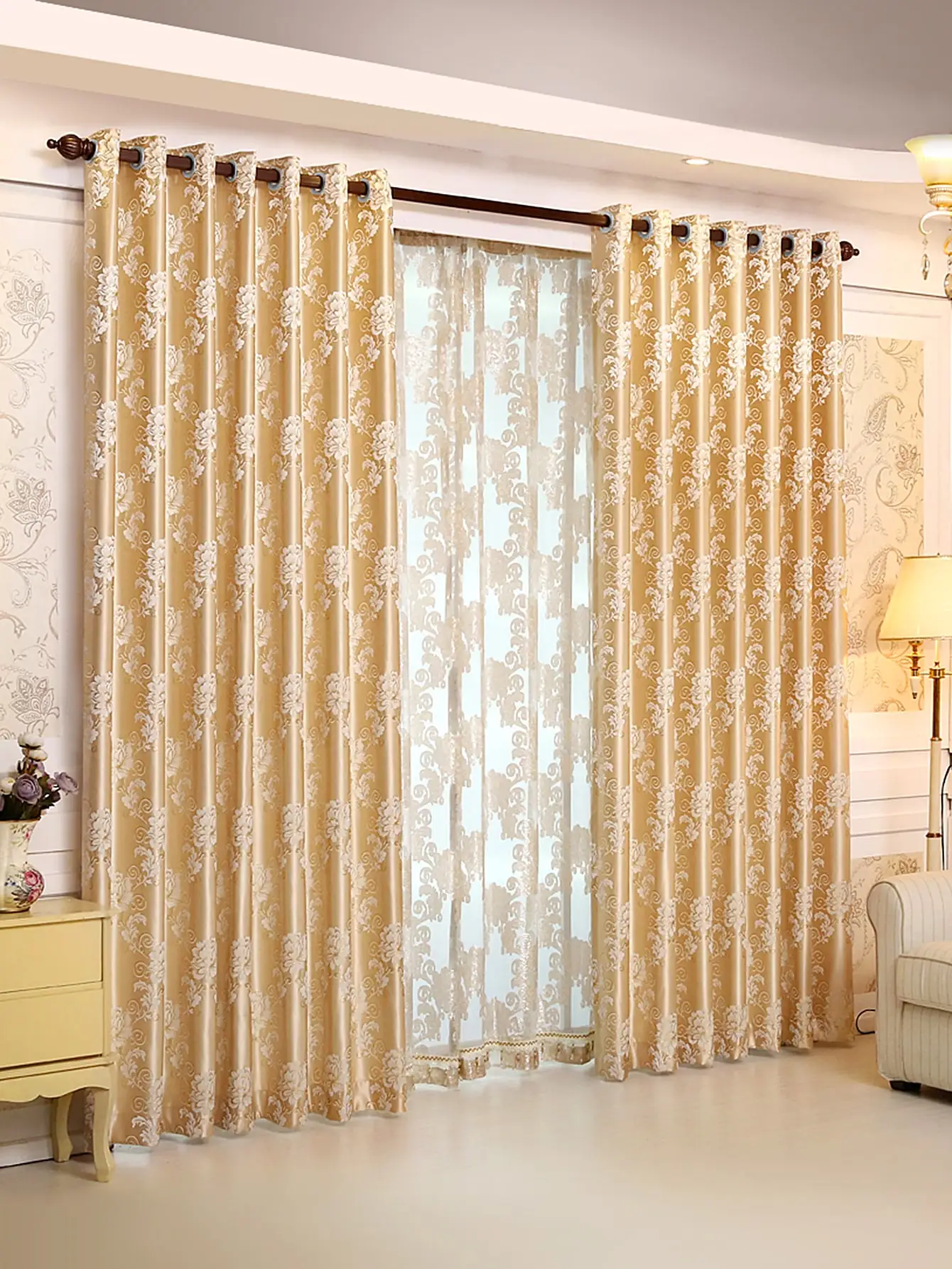 1pc Jacquard Fabric Cloth Curtain，European Style Floral Pattern Curtain for Living Room，Gromment Top,Home Window Decor