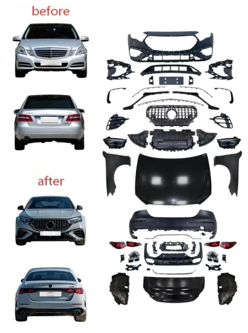 For W212 W214 E53 Body Kit Plastic Bumper with Clips for Non-Destructive Installation Retrofit/Upgrade