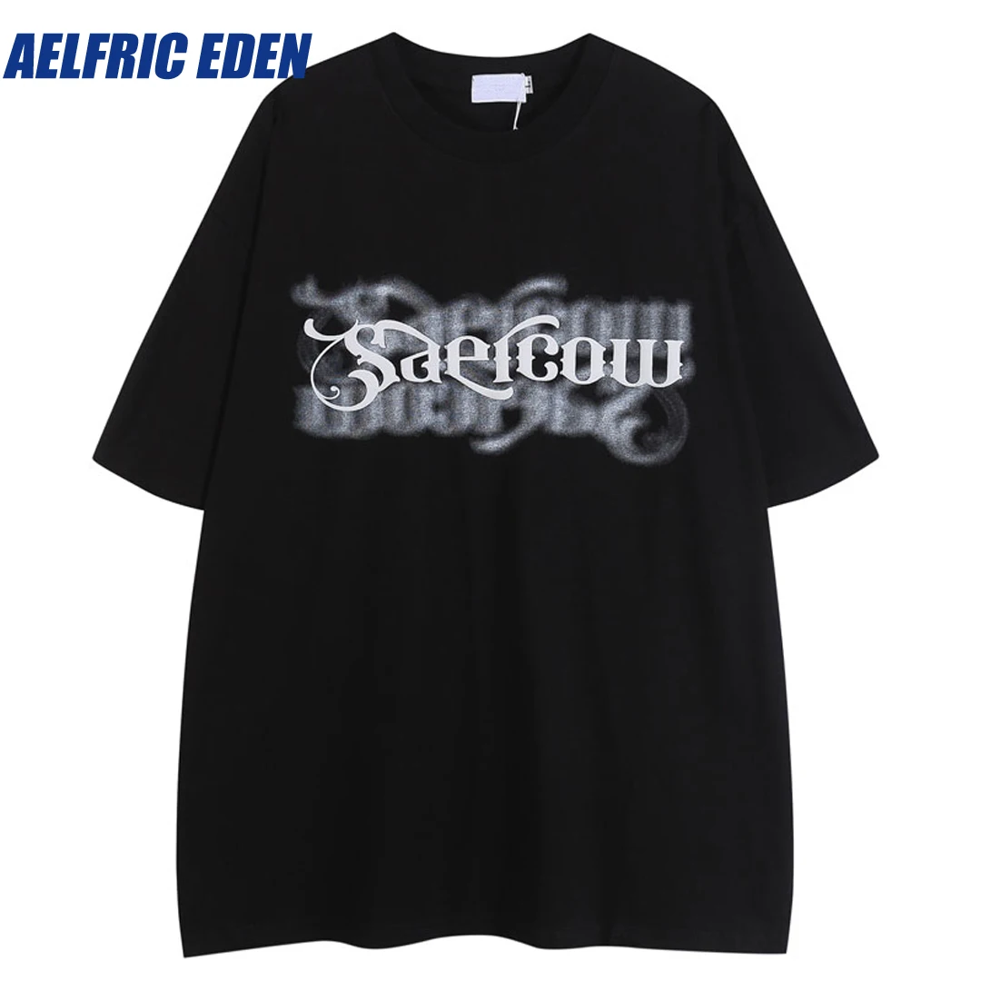 Aelfric Eden Letter Shadow Graphic Print T-Shirts Men Oversized Tshirt Hip Hop 2024 Harajuku Punk Gothic Loose Cotton Tee Tops