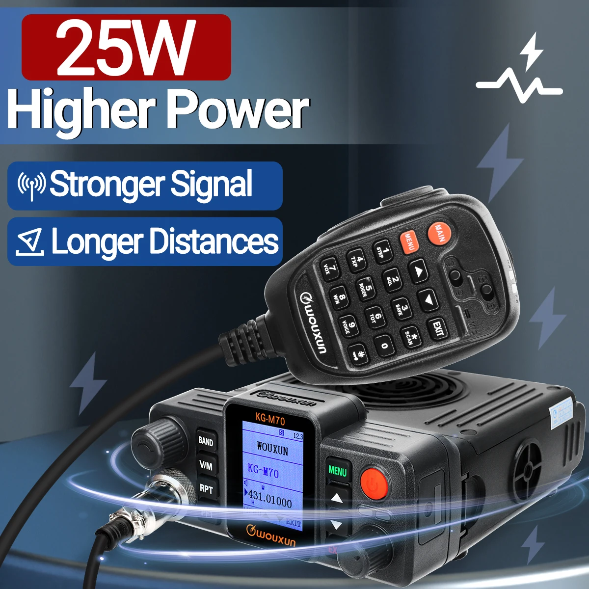 راديو محمول مع ميكروفون ، 25 واط ، UHF ، VHF ، ثنائي النطاق ، مكرر عبر الموجات ، راديو سيارة طويل المدى ، LCD ، CB