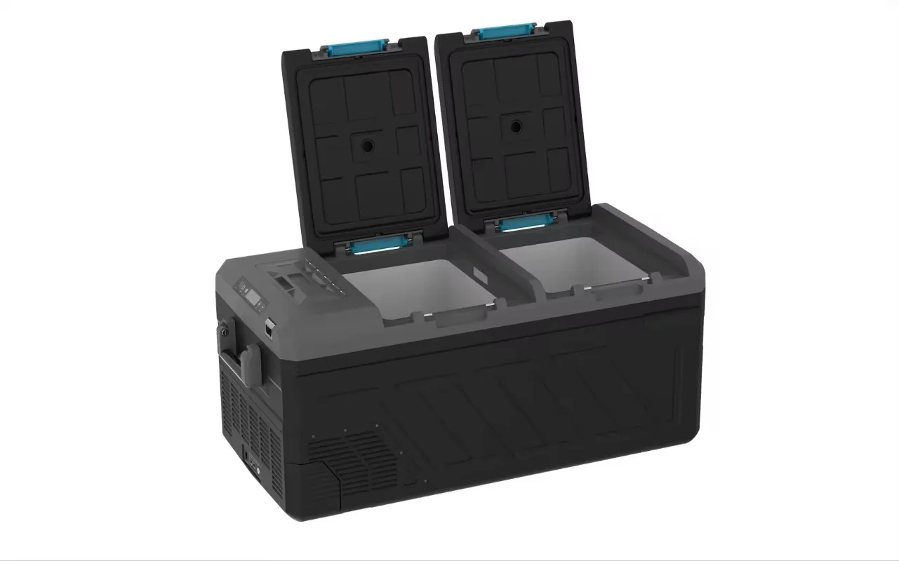 مصنع جديد 80L سيارة ضاغط الثلاجة سيارة الفريزر للتخييم شاحنة السفر ، سحب بار والعجلات + تيار مستمر