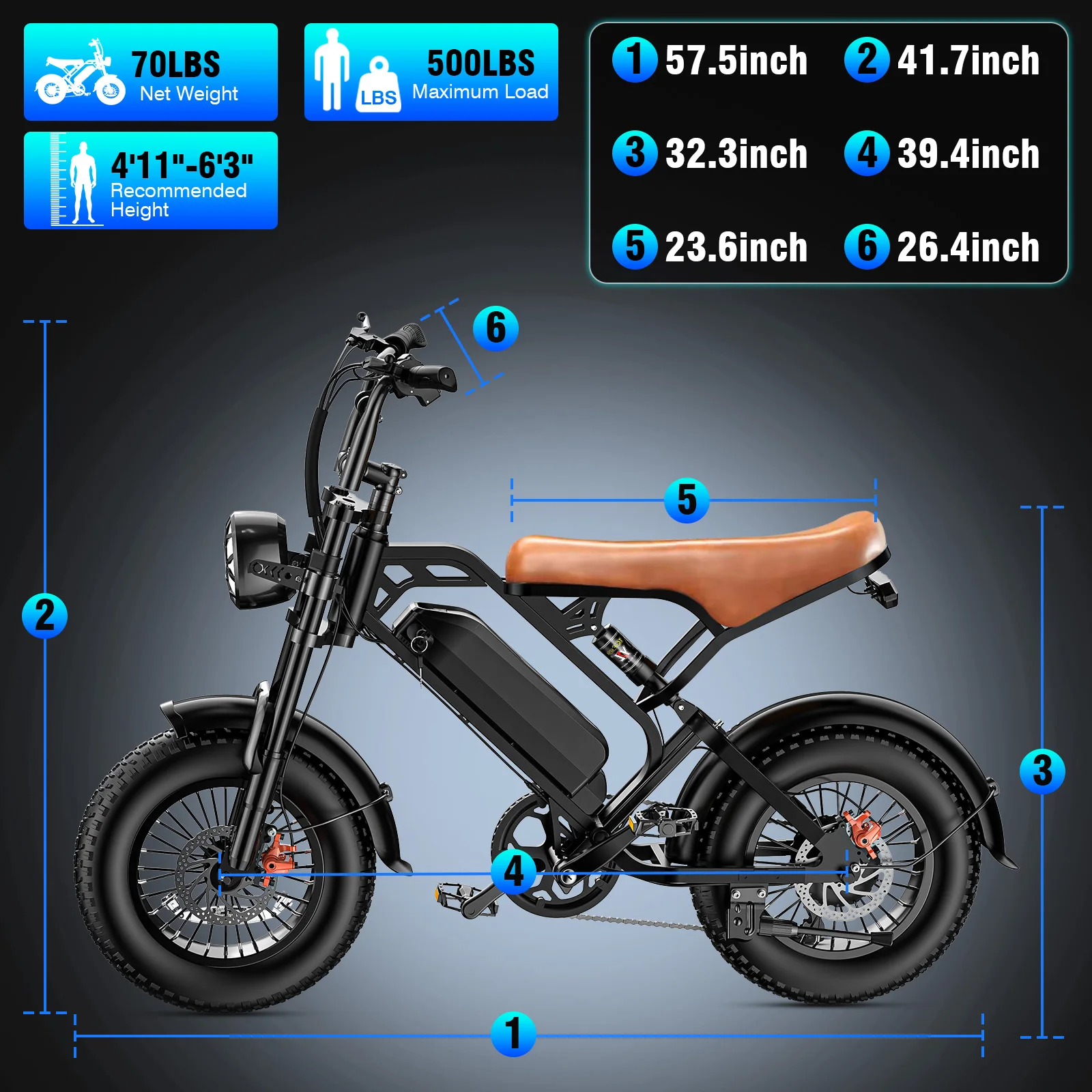 1000W Peak Motor Electric Bicycle 48V15AH Detachable Battery Electric Bike Dual Disc Brakes 28MPH 16*4 Inch Fat Tire Snow Ebike