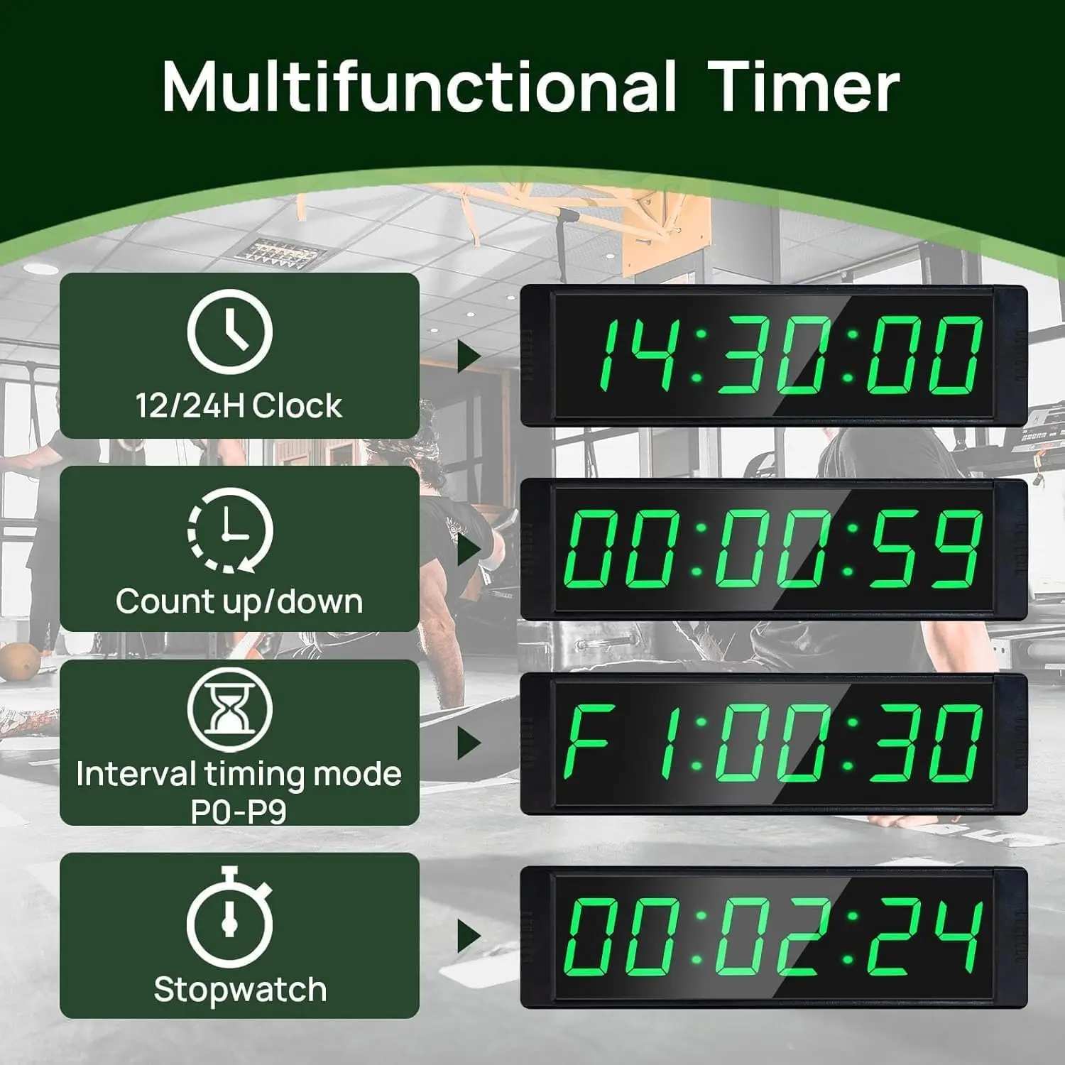 Fitness-Timer-Uhr für Heimgymnastik, Trainings-Zeitmesser mit Start/Stopp-Taste, Intervall-Timer für Workouts, 12/24-Stunden Digitale Wanduhr fürs Gym – Detail 3