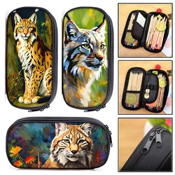 Custodie cosmetiche colorate Bobcat Wild Lynx Cat Painting Pencil Bag borse portaoggetti custodia con cerniera astuccio per matite materiale scolastico per studenti