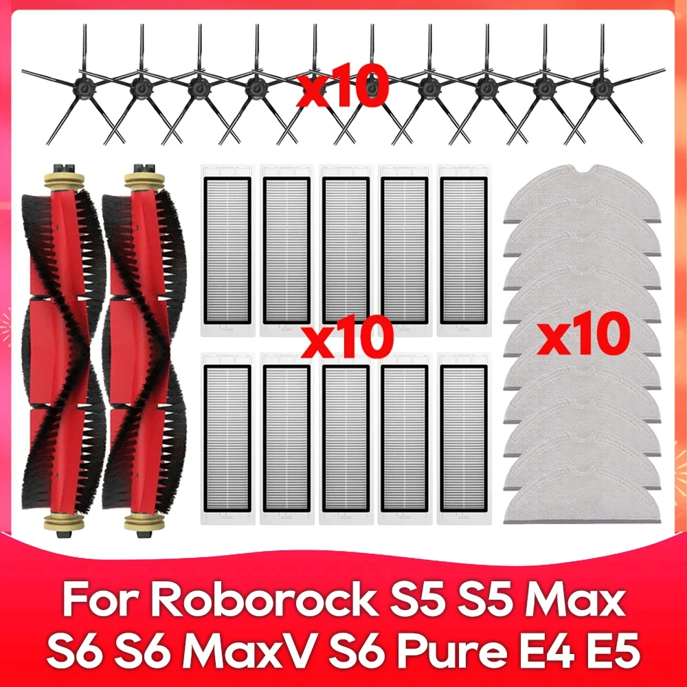 Kompatibel für ( Roborock S5, S5 Max, S6 MaxV, S6 Pure, E4, E5, S51, S52, S55 ) Walze Seitenbürste Filter Wischmopp Zubehör Teil