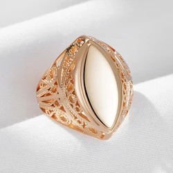 Wbmqda Vintage 585 Rose Gold Color Oval Glossy Ring For Women Geometric Hollow Flower Design Ethnic Wedding Party Jewelry Gift