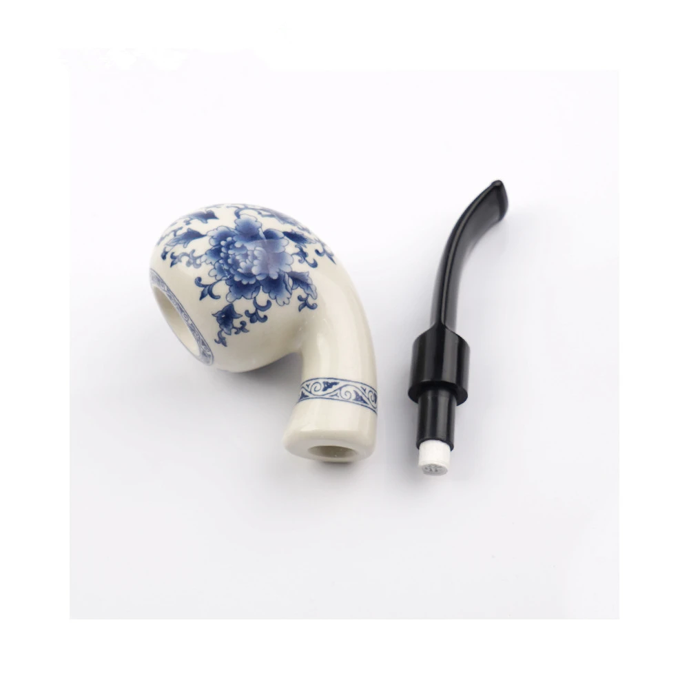 Chinese Ceramic Tobacco Pipe Set, Smoking Pipes, Blue and White Porcelain Decorations, A Set of Smoking Pipes with Pipe Racks