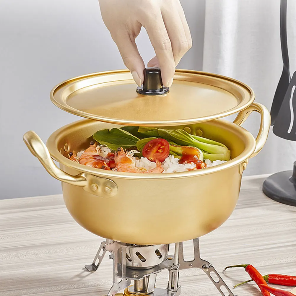 

1pc Korean Ramen Pot Instant Stockpot Heavy Duty Aluminum Uncoated Non Stick Binaural Handles Household Kitchen