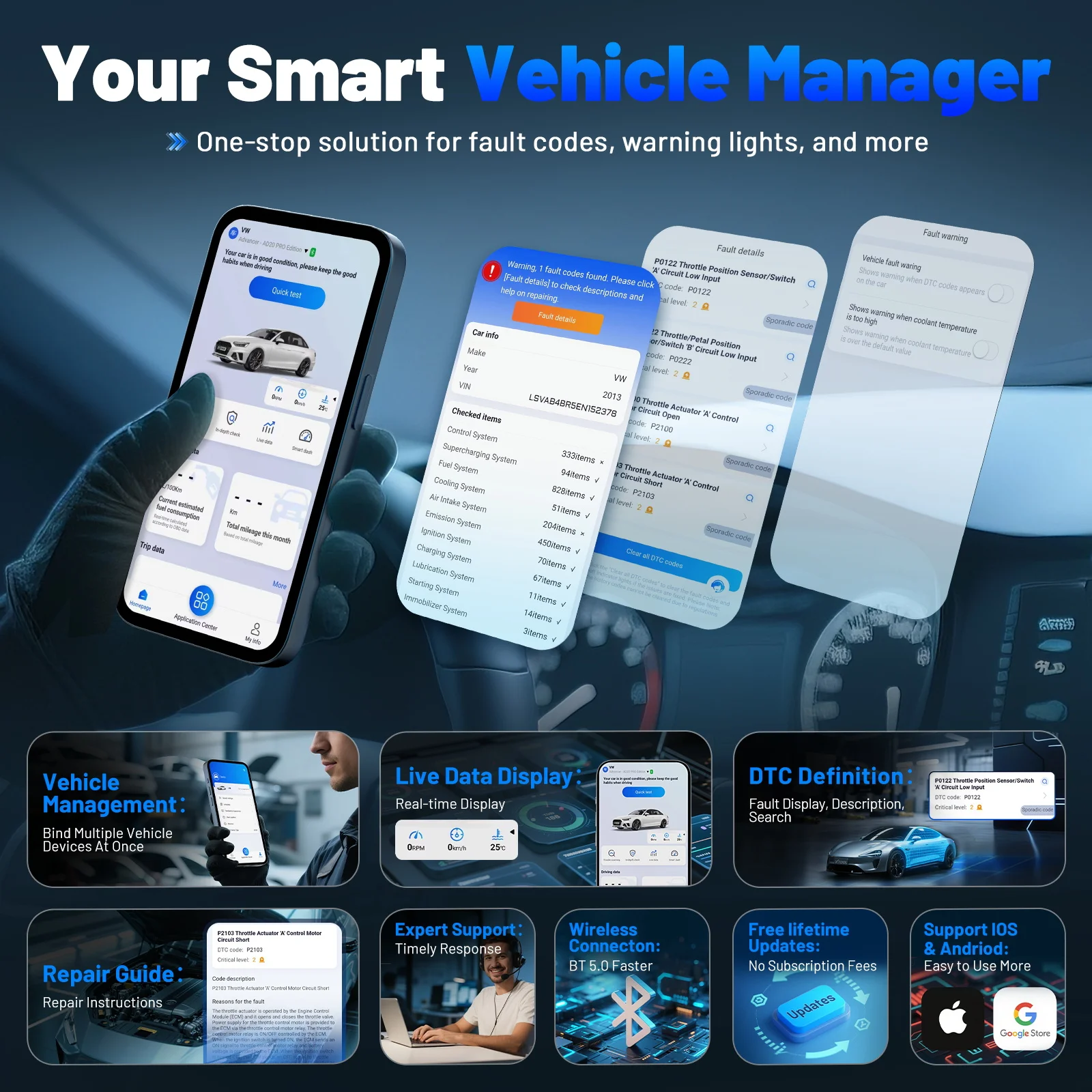XTOOL Advancer AD20Pro OBD2 Diagnostic Tool Bluetooth 5.0 OBD2 Scanner All System Diagnosis Lifetime Free Update PK ELM327 AD20
