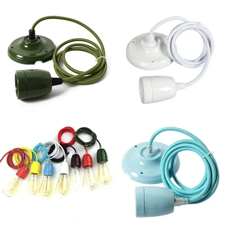 Retro Ceramic Lamp Cap With Ceiling Textile Cable and Lamp Holder Made of Porcelain for Cafe Restaurant Decorative Pendant Lamp