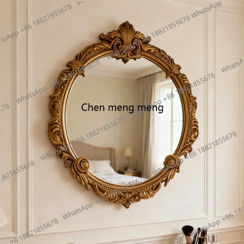 Y183 French round mirror relief carving art retro makeup mirror wall-mounted bathroom mirror