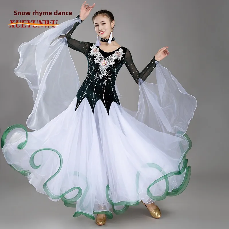 

New Modern Ballroom Dance Big Swing Skirt Competition Dress for Waltz Performance National Standard Dance 075
