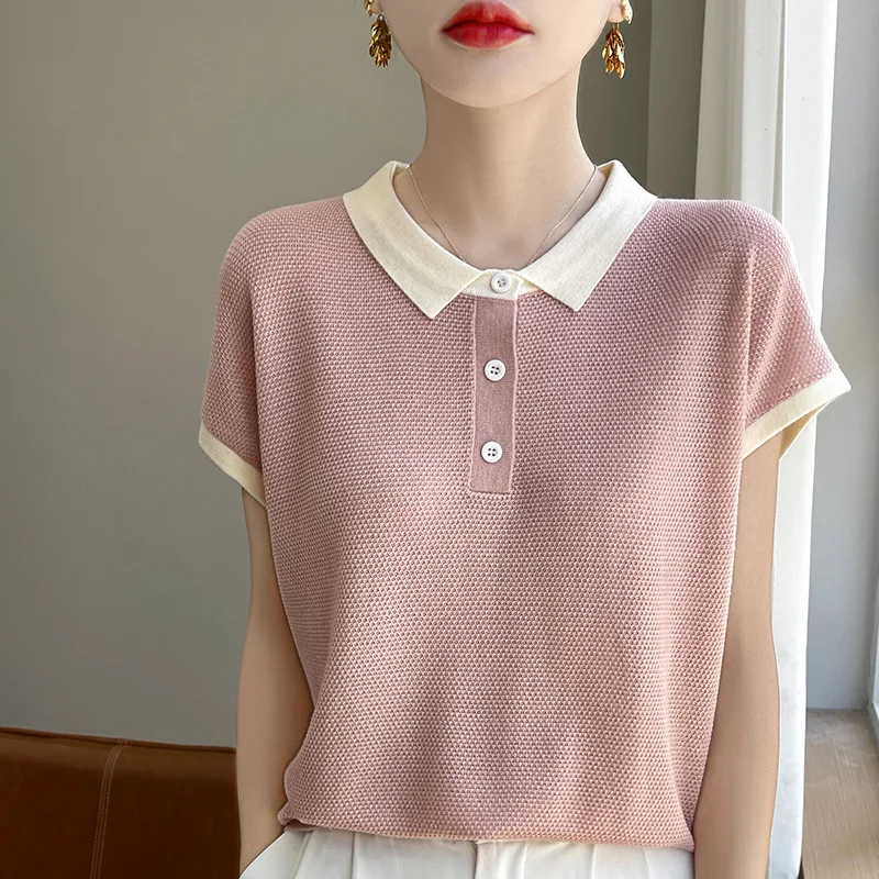 Lyocell T-Shirt New Minimalist Style Multiple Colors Casual Slim Fit Short Sleeved Top High-Quality Flip Collar Classic T-Shirt