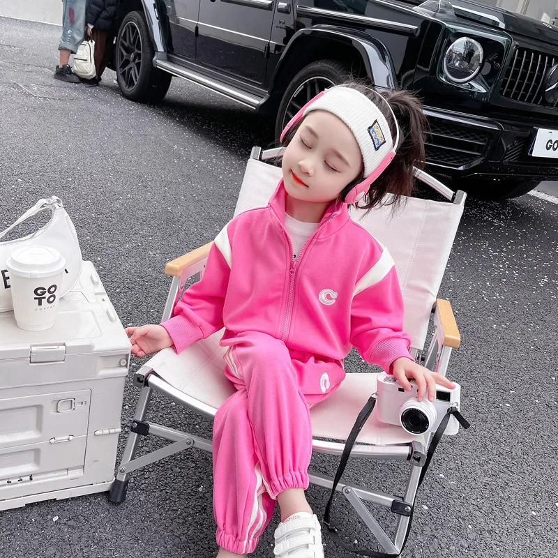 Girls Alphabet Banner Suit2024Autumn New Korean Style Two-Piece Suit Fashionable Sports Children's Fashion