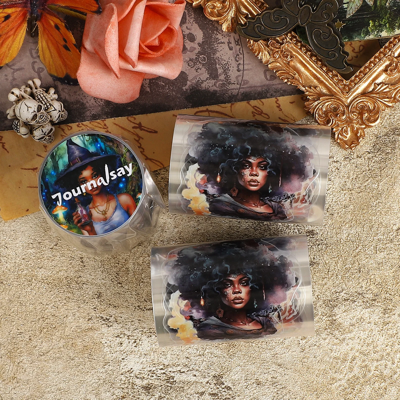 60 مللي متر * 200 سنتيمتر خمر الساحرات السوداء شخصية المشهد PET الشريط الإبداعية DIY بها بنفسك مجلة المواد الكولاج سجل القصاصات القرطاسية #4