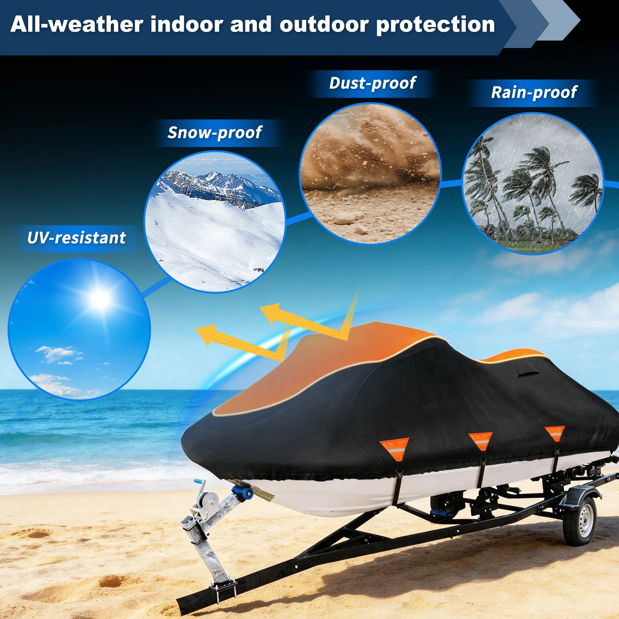 

UXCELL for Jet Ski Cover Fit 1/2/3 Seater 300D Duty Oxford Anti-UV Waterproof Trailerable Cover for SeaDoo for Kawasaki Models