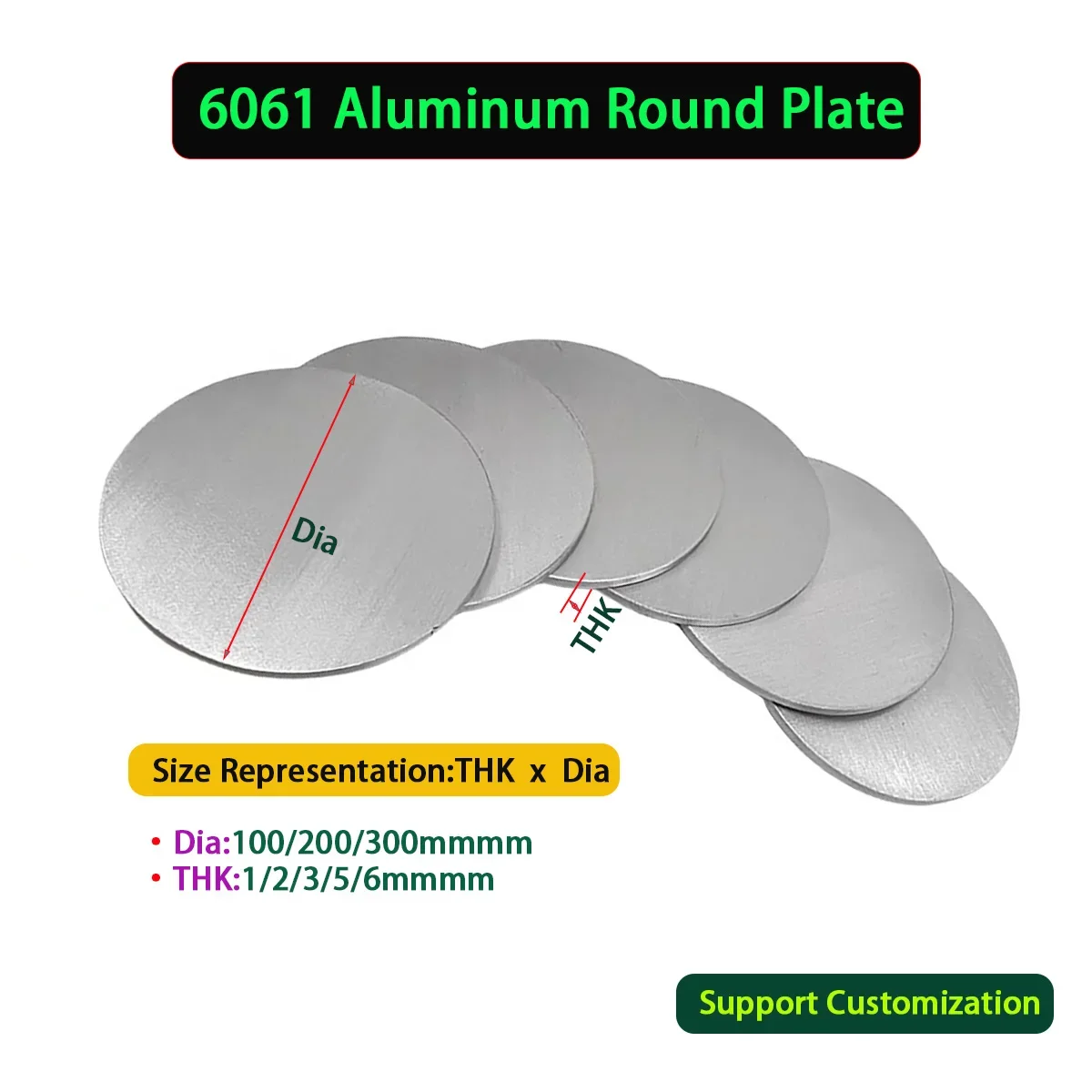 

6061 Aluminum Round Sheet Plate Circular Sheet Disc Metal Home DIY Model Dia 100/200/300mm Thick 1/2/3/5/6mm Can Be Customized