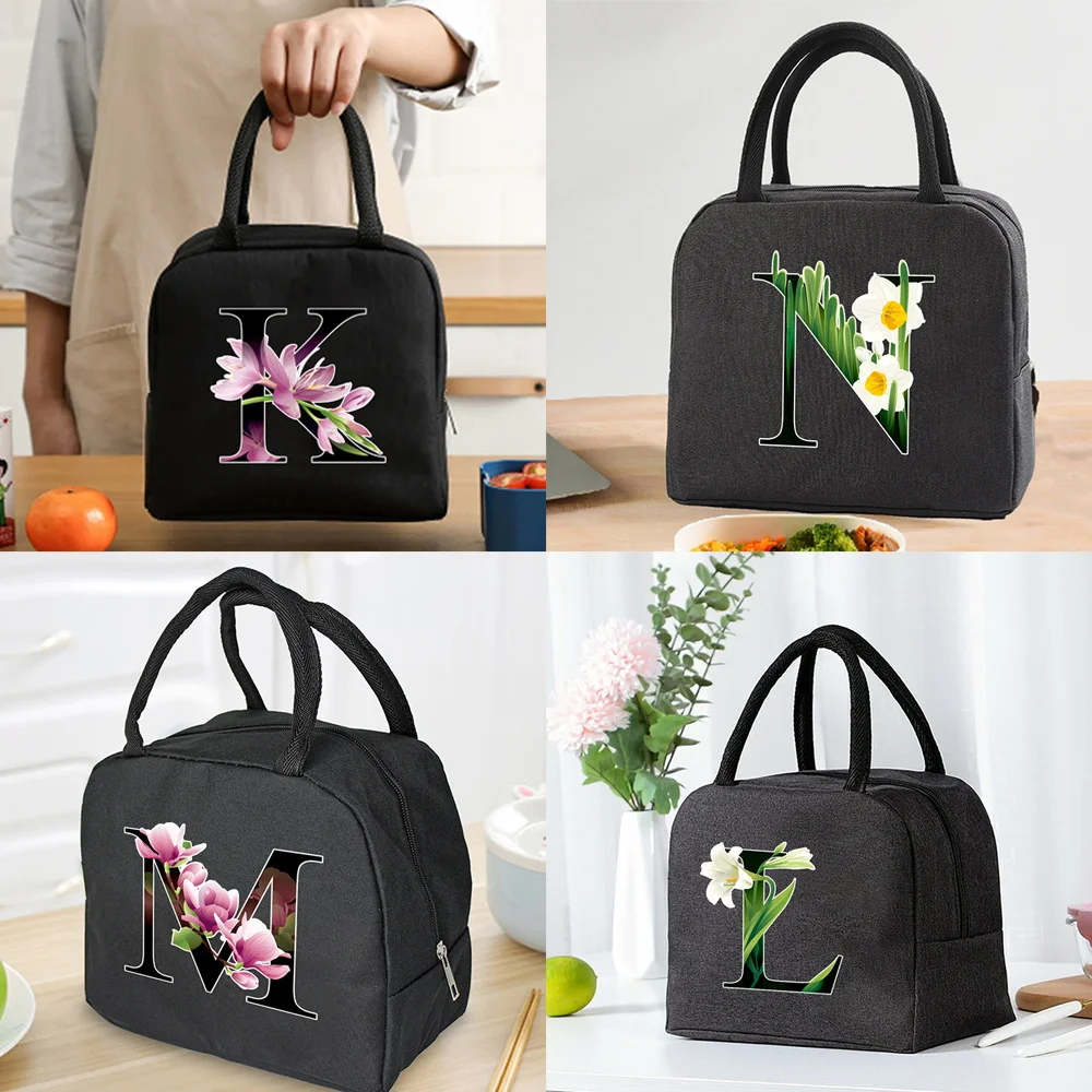 Lunch Bag Unisex Thermal Insulated Kids Lunch Box Handbag  Food Picnic for Work Cooler Storage Bags Flower Color Letter Series